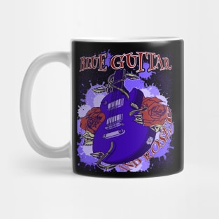 Blue Guitar And Roses in black Mug